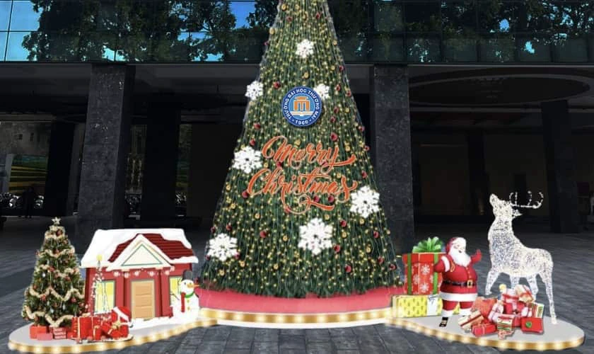 Trang trí Noel ngoài trời bằng cây thông Noel đơn giản nhất