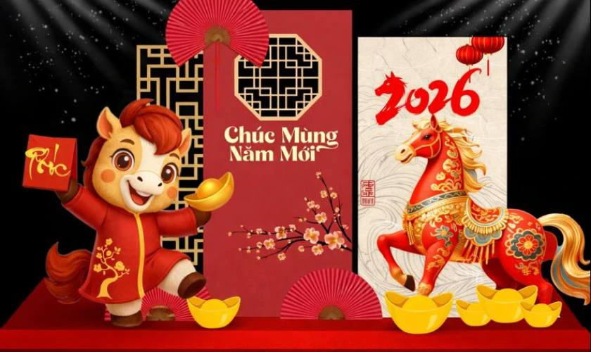 Trang Trí Sân Khấu Tết Với Biểu Tượng Con Ngựa Đẹp