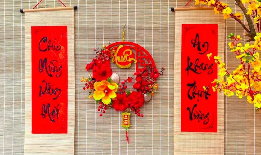 Trang trí Tết mầm non 2025 bằng mẹt tre