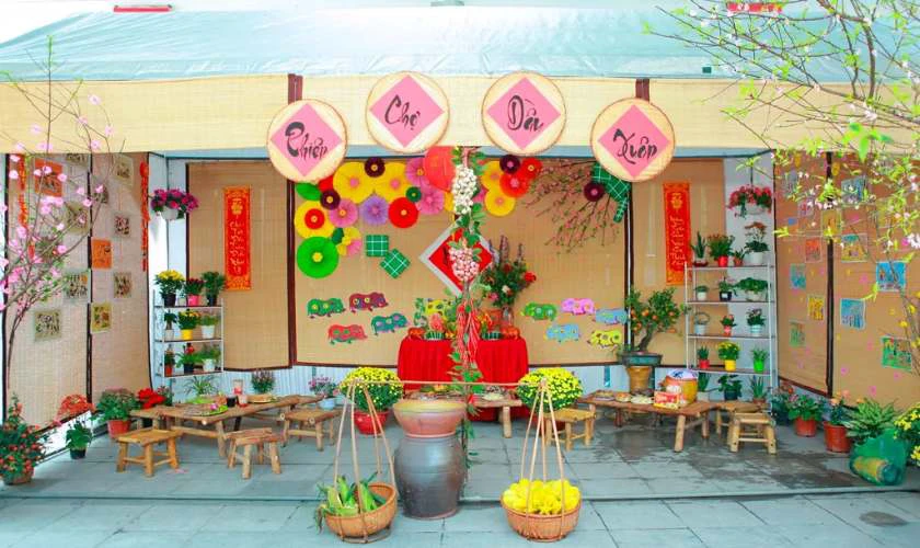 Cách trang trí gian hàng tết mầm non