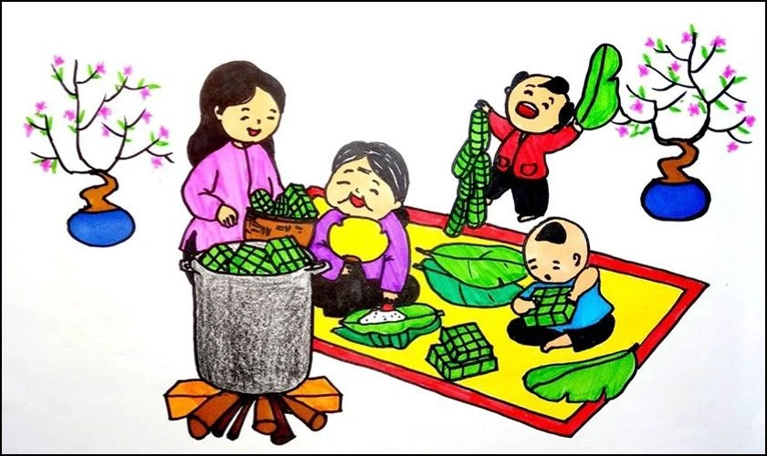 Trang trí Tết mầm non bằng tranh vẽ