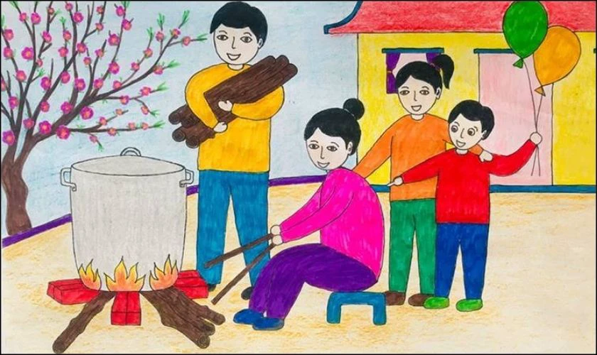 Trang trí không gian Tết bằng tranh vẽ