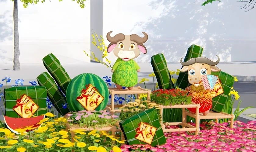 Trang trí Tết mầm non bằng mô hình bánh chưng