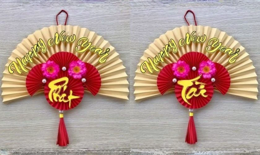 Trang trí không gian Tết bằng quạt giấy