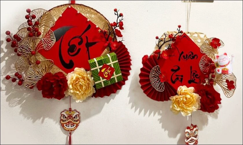 Trang trí Tết mầm non 2026 bằng mẹt tre