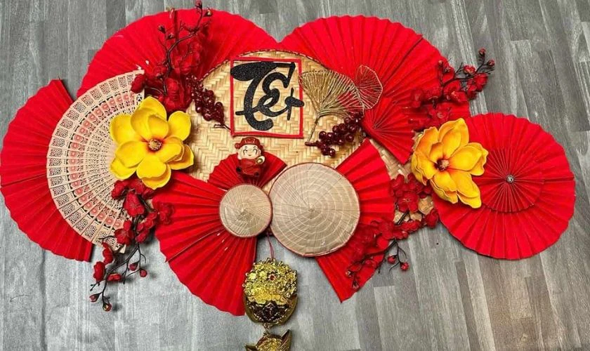 Trang trí không gian Tết bằng mẹt tre