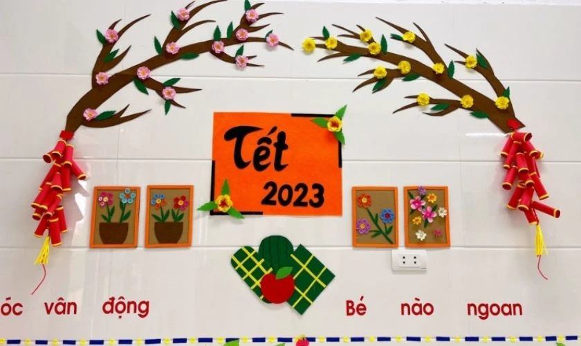Trang trí không gian Tết mầm non 2026 bằng decal dán