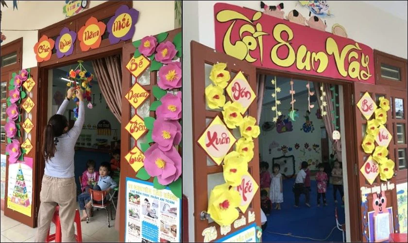 Mẫu trang trí cửa lớp mầm non ngày Tết