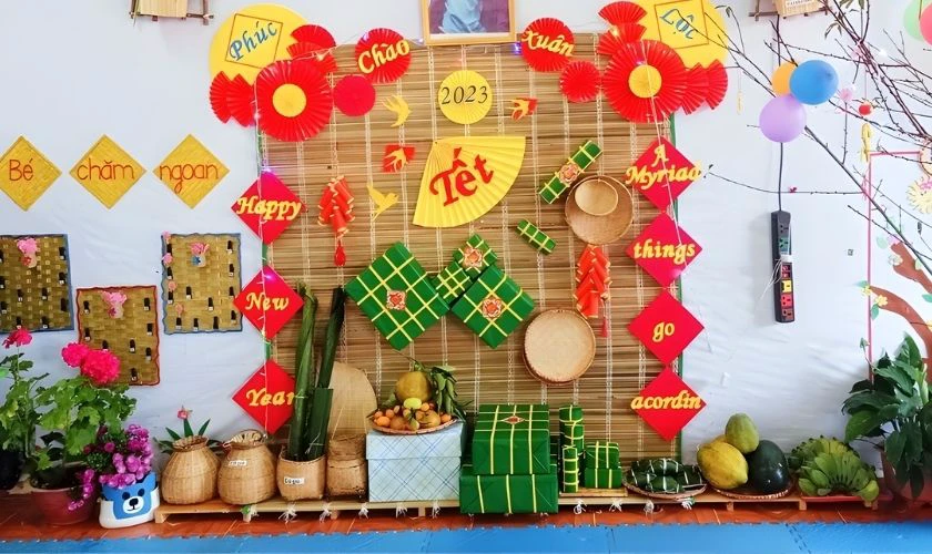Cách trang trí sân khấu Tết mầm non
