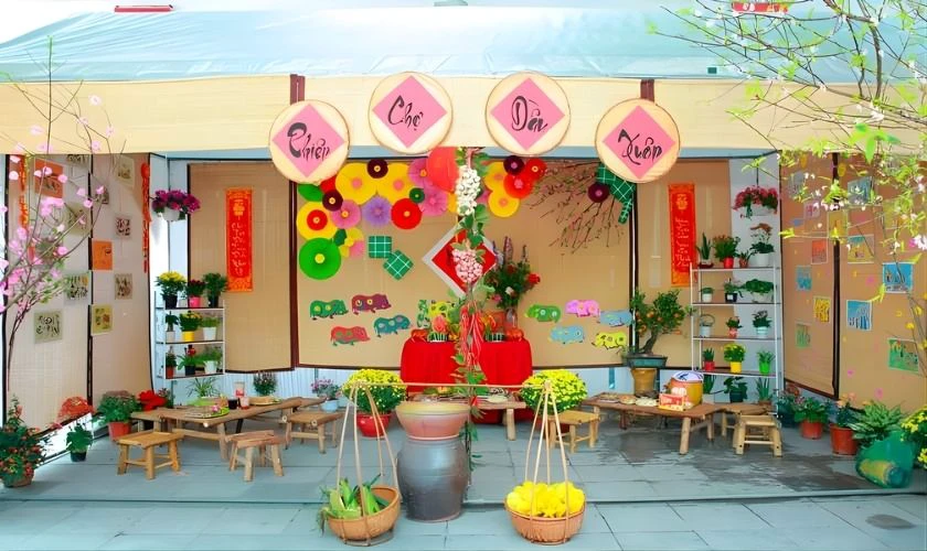 Mẫu trang trí chợ Tết mầm non
