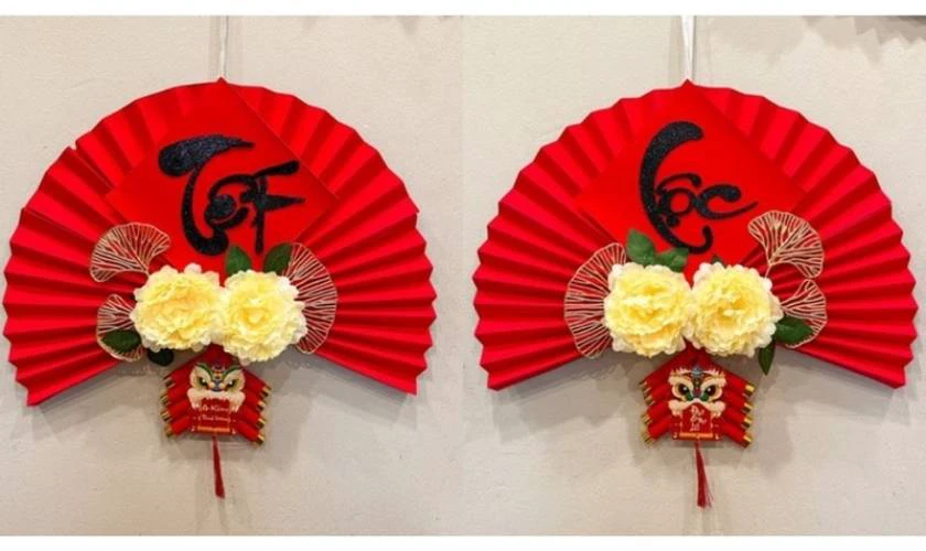 Cách trang trí Tết văn phòng với quạt giấy đẹp