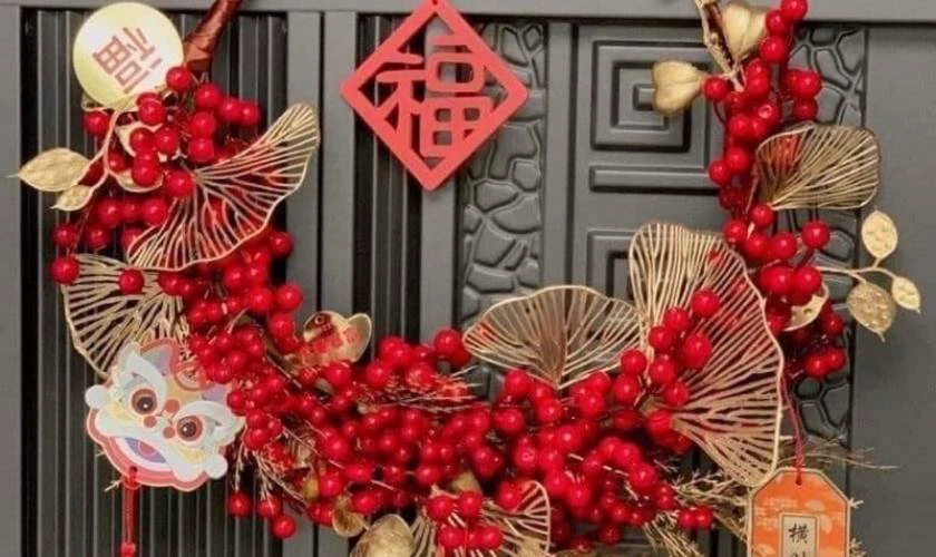 Decor với vòng hoa Xuân đẹp mắt, ấn tượng