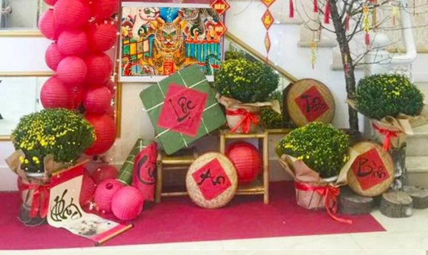 Trang trí với tiểu cảnh chợ Tết ấn tượng