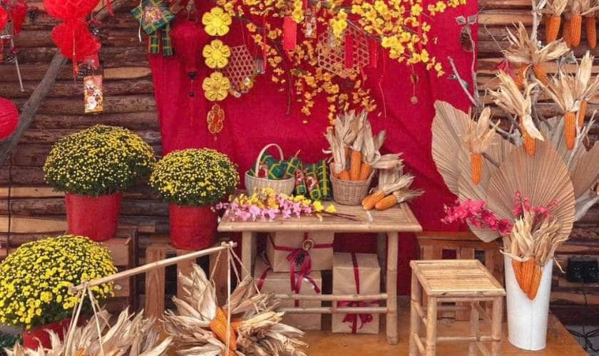 Trang trí với tiểu cảnh chợ Tết độc đáo