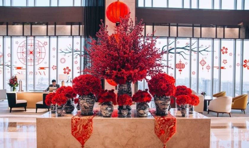 Trang trí văn phòng khu vực lễ tân mùa Tết