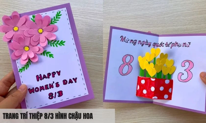 Trang trí thiệp hình chậu hoa