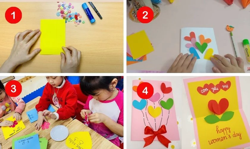 Gợi ý cách trang trí thiệp 8/3 cho trẻ mầm non bằng giấy màu