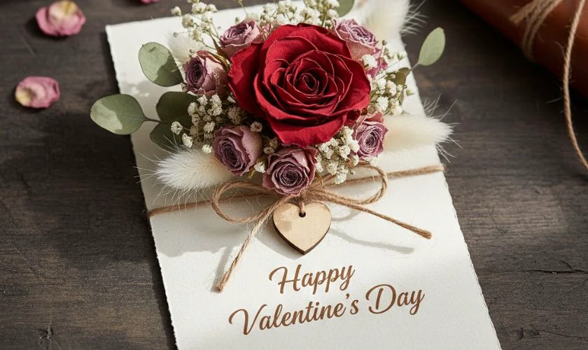 Gợi ý trang trí thiệp Valentine bằng hoa khô