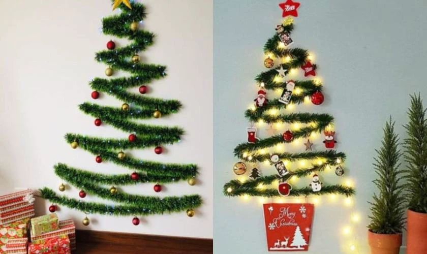 Trang trí tường Giáng sinh bằng dây kim tuyết lấp lánh