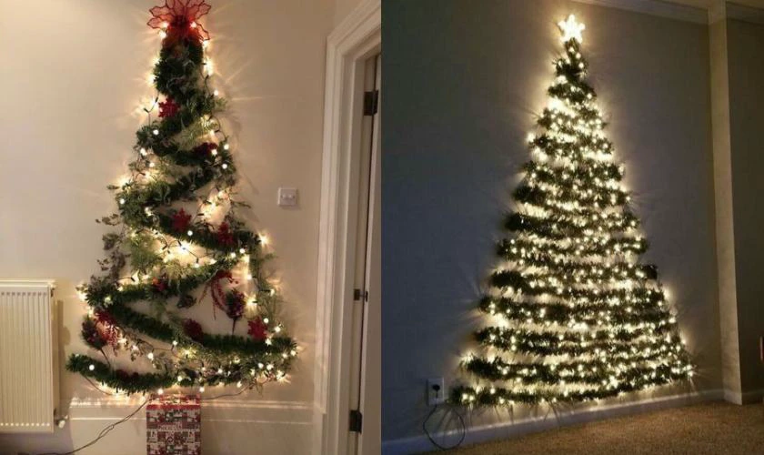 Trang trí tường Giáng sinh bằng dây kim tuyết ấn tượng