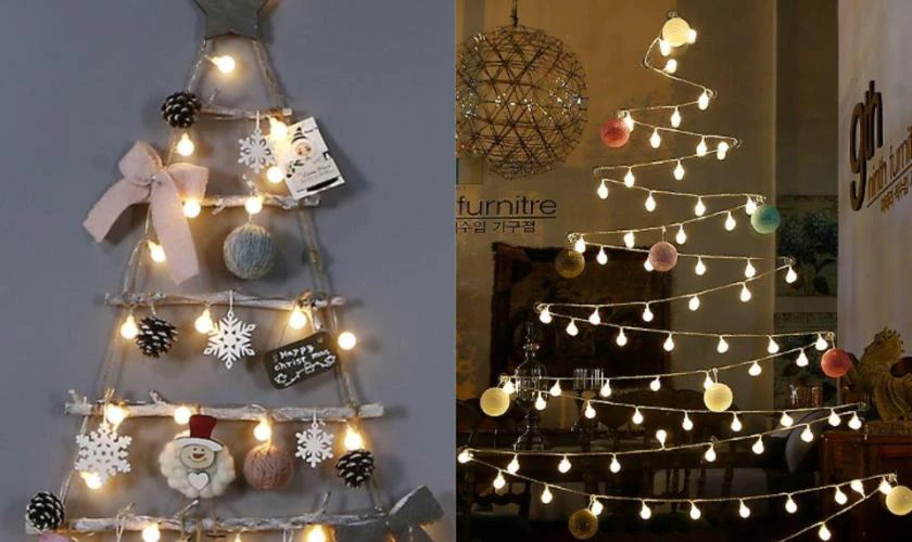 Trang trí tường Noel bằng dây đèn LED lấp lánh