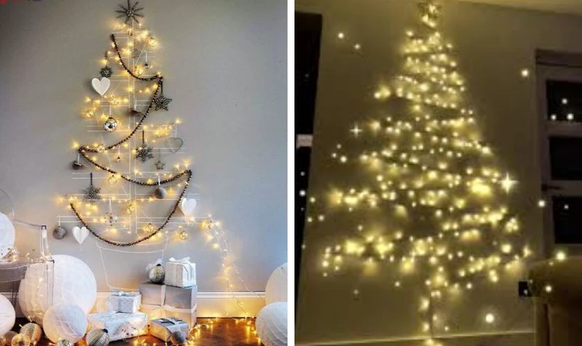 Trang trí tường Noel bằng dây đèn LED ấm áp