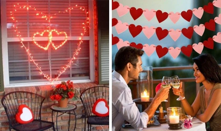 Trang trí Valentine cửa kính ấn tượng