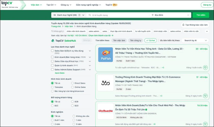 TopCV chính là một trang web hữu ích cho sinh viên cần tìm việc làm hoặc thực tập
