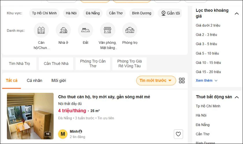 Giao diện dễ sử dụng, bộ lọc tìm kiếm tiện lợi