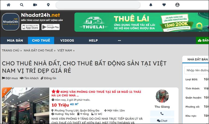 Nhadat24h.net - Có tính năng tìm phòng trọ theo trường học