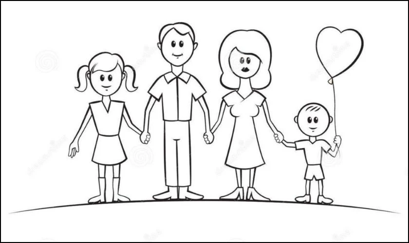 Tranh tô màu cho bé chủ đề gia đình đơn giản