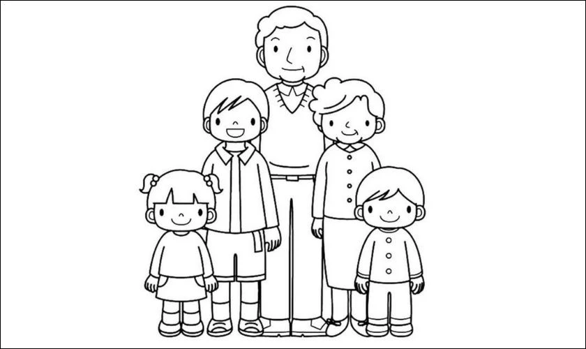 Tranh tô màu ngày 1/6 chủ đề về gia đình