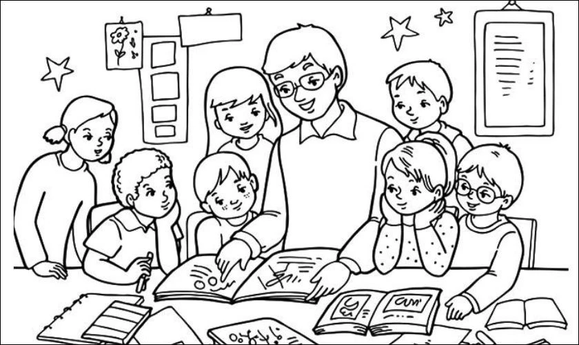 Tranh tô màu ngày Quốc tế Thiếu nhi về thầy giáo