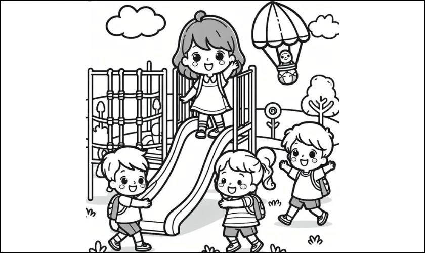 Tranh tô màu ngày 1/6 về bạn bè