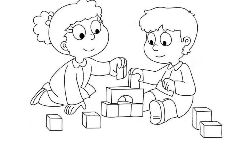 Tranh tô màu ngày Quốc tế Thiếu nhi 1/6 về sẻ chia tình bạn
