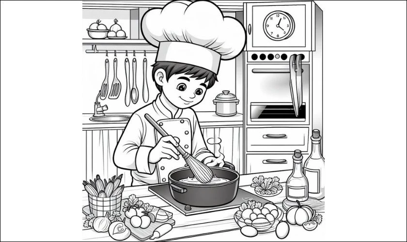 Tranh tô màu ngày Quốc tế Thiếu nhi 1/6 về nghề nghiệp đầu bếp