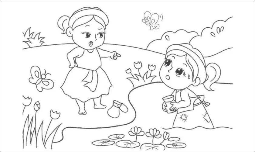 Tranh tô màu ngày 1/6 về nhân vật Tấm và Cám