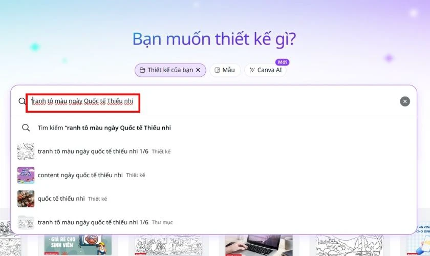 Vào thanh tìm kiếm và nhập “tranh tô màu ngày Quốc tế Thiếu nhi”