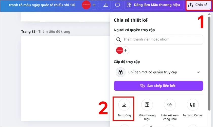 Bấm vào nút Chia sẻ và chọn tiếp vào Tải xuống