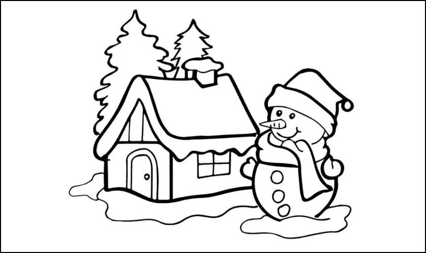 Tranh tô màu Noel cho bé chủ đề ngôi làng tuyết HD