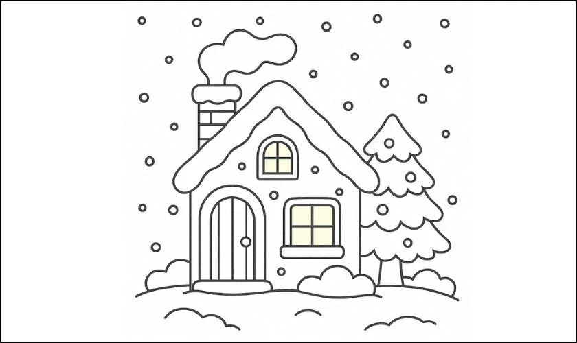 Tranh tô màu Noel cho bé chủ đề ngôi làng tuyết