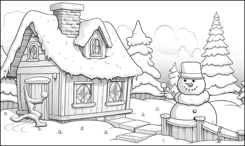 Tranh tô màu Noel cho bé chủ đề ngôi làng tuyết 3D