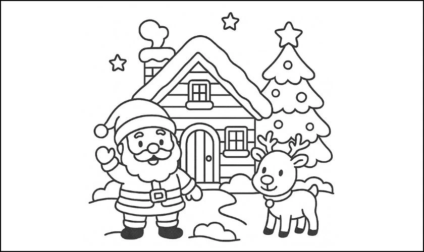 Tranh tô màu Noel cho trẻ mầm non hình ngôi nhà và ống khói