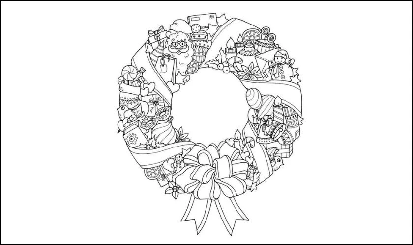 Tranh tô màu giáng sinh chủ đề vòng nguyệt quế HD