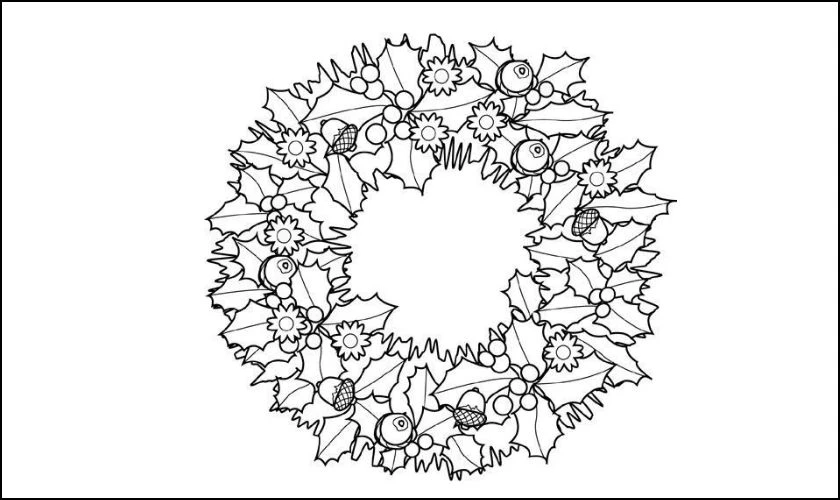 Tranh tô màu giáng sinh chủ đề vòng nguyệt quế mới