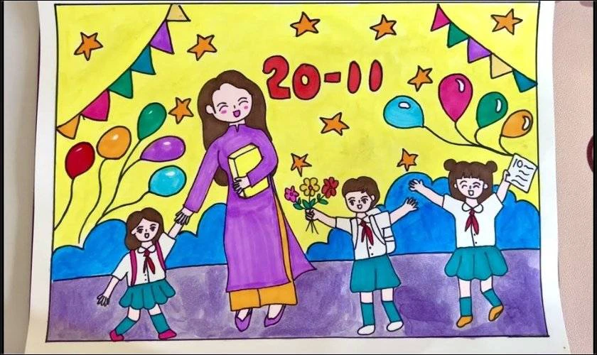 Cô giáo đang vui đùa bên học sinh