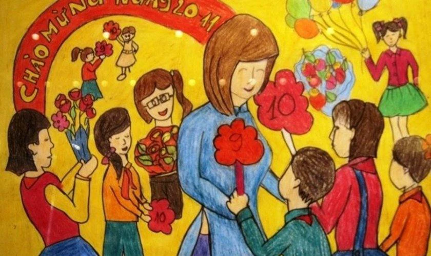 Vẽ tranh 20/11 trên giấy A4 đẹp nhất