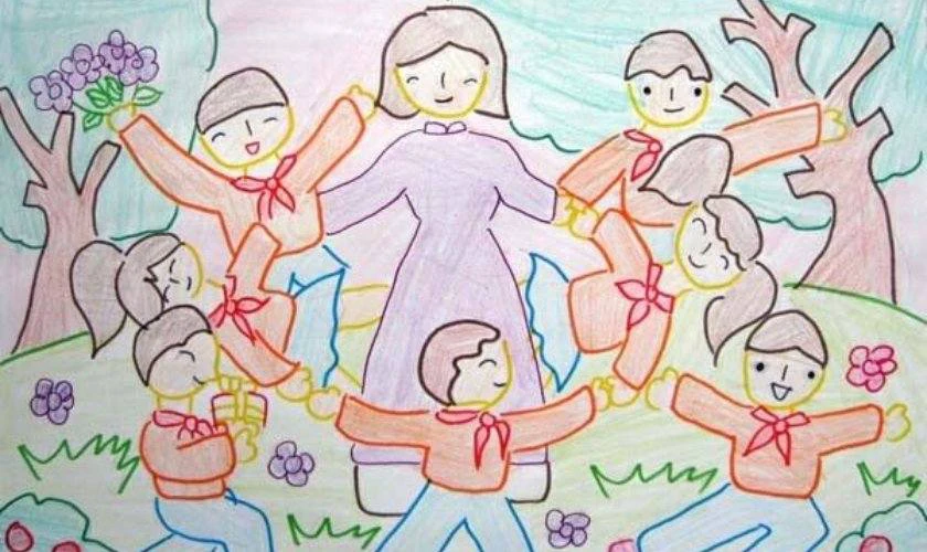 Các bé đang nô đùa bên cô giáo