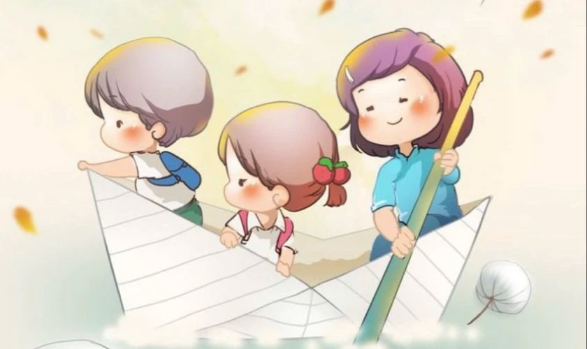 Tranh người lái đò 20/11 chibi dễ thương