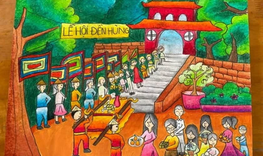 Tranh vẽ Giỗ Tổ Hùng Vương đẹp